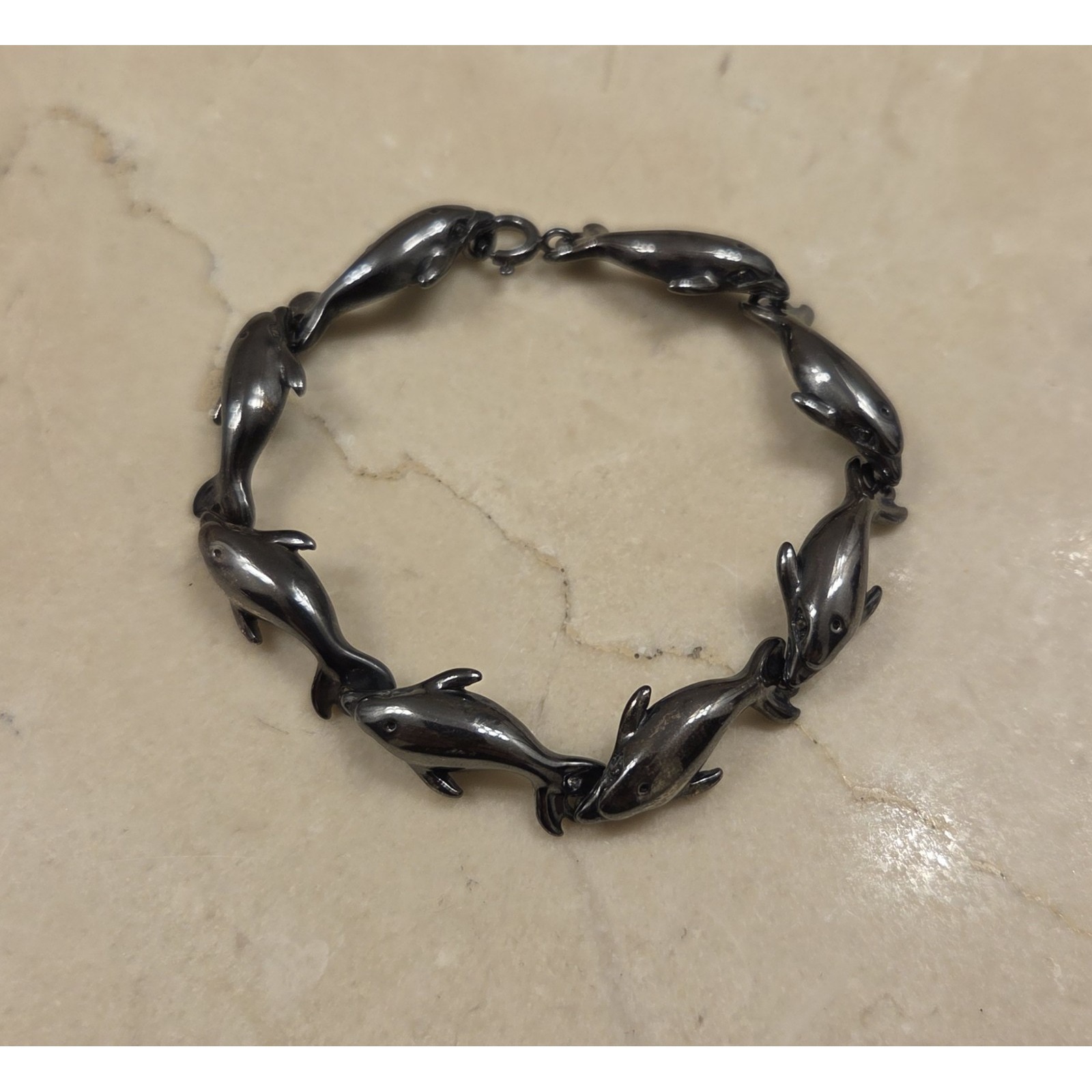 Stunning Oxidized Kabana 925 Sterling Silver Dolphin Eight Link Bracelet 7